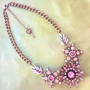 Betsey Johnson Pink and Gold Floral Necklace - USED - Good Condition